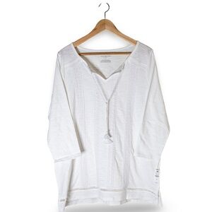 NWT: Talbots Lightweight Embroidered Tassel Tie Top; Women's; White; Plus X